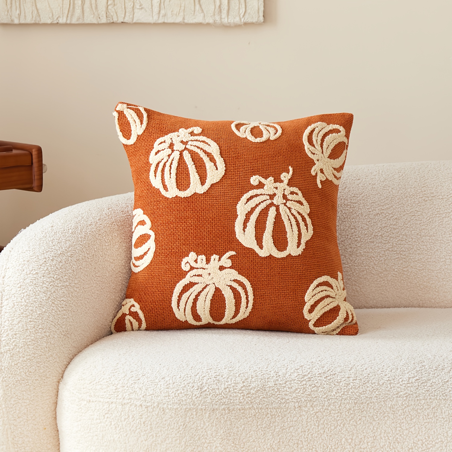 Image of 1pc, Thanksgiving Chenille Pillowcase, Harvest Pumpkin Pillowcase, Single Side Embroidery, Suitable For Sofa, Living Room, Bedroom Home Decoration
