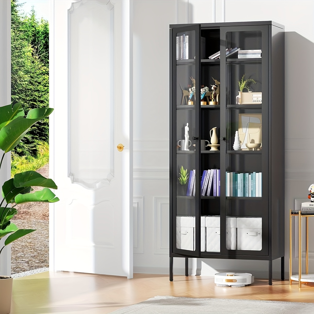 TEMU 67" Metal Display Cabinet With 2 Glass Doors, 5 Tier Storage Cabinet With Tempered Glass And 4 Adjustable Shelves For Collectibles, Home Office,