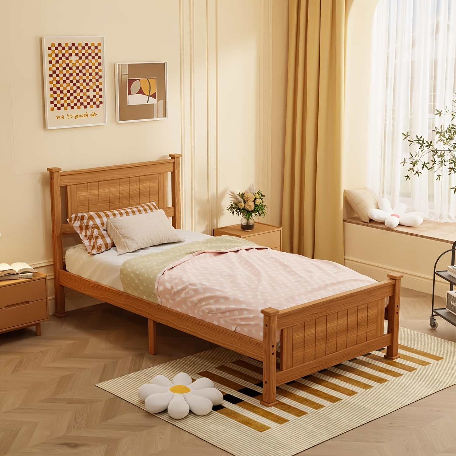 Twin Size Wooden Platform Bed Frame with Headboard