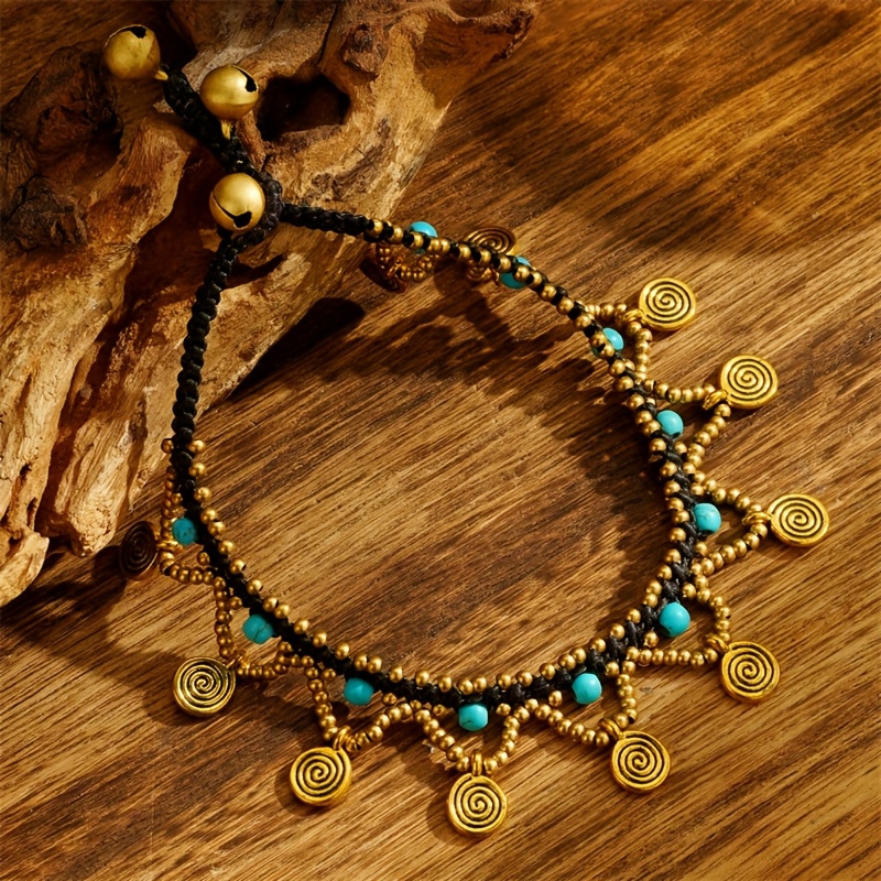 A Bohemian-style Anklet With Natural Turquoise And Wave-shaped Pendants, Wear And Beach Vacations. A Stylish Anklet For Women, Making It A Great Gift