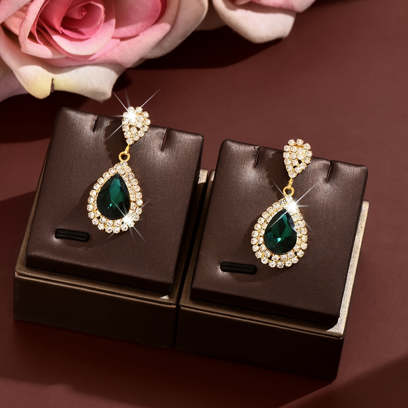 Retro Style Sparkling Water Drop Earrings