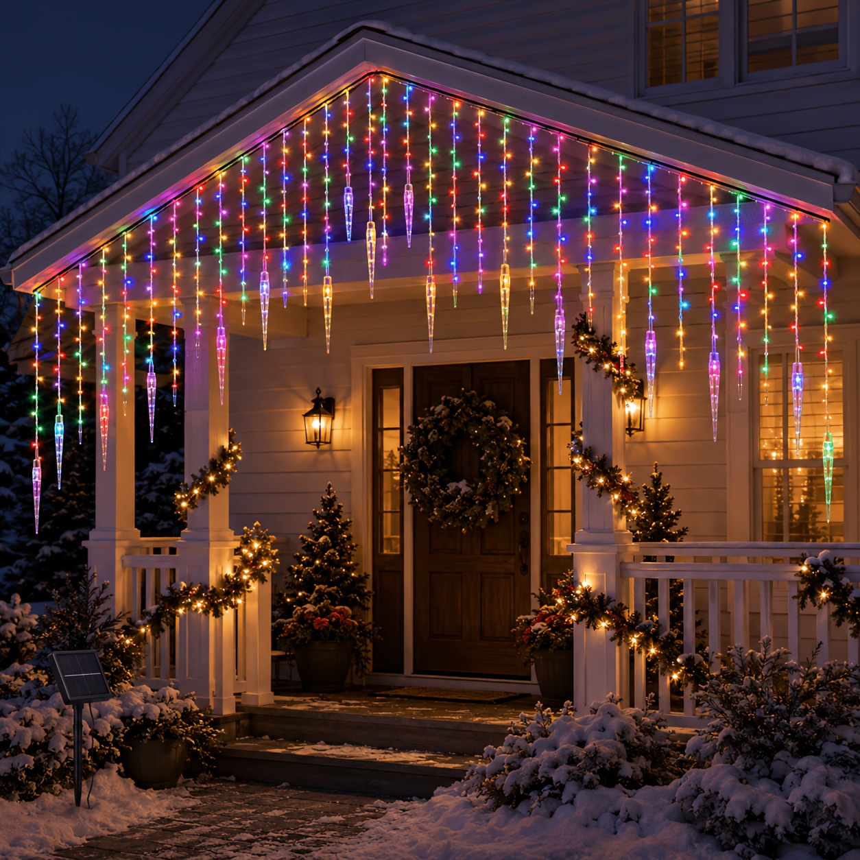 TEMU Solar Lights, 96/162 Led Outdoor Icicle Lights, 3.5m/7m Hanging String Lights With 16/27 Drops, 0.5/0.6/0.7m Led Drop Wires, Clear Icicle