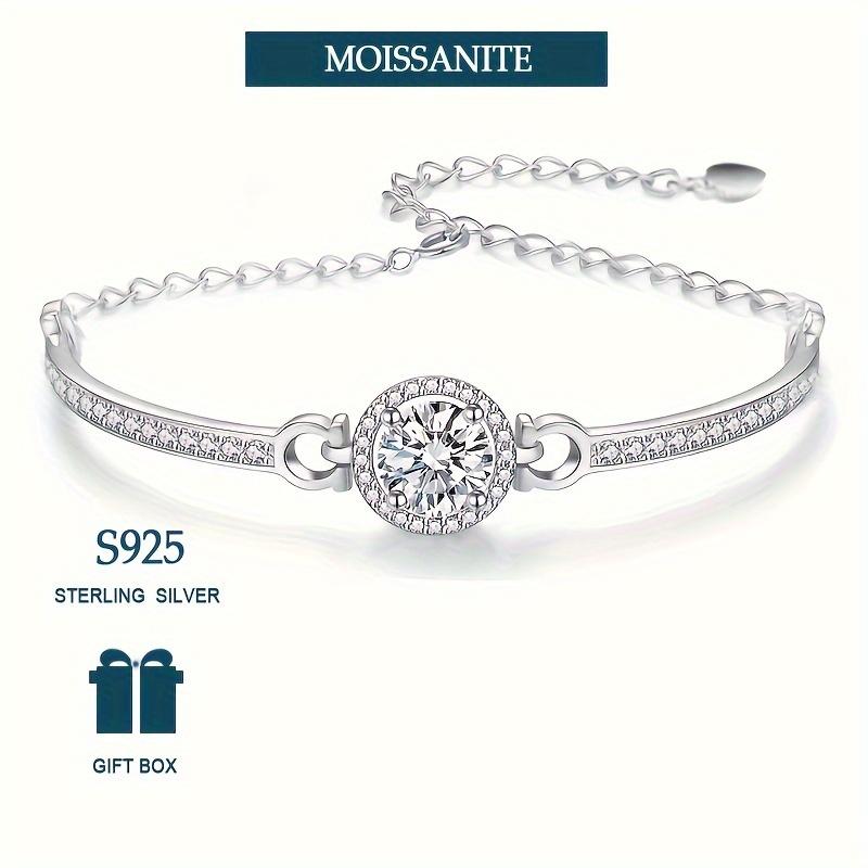 

925 Sterling Silver 1 Carat Moissanite Bangle Bracelet Bling Bling Super Shiny Hand Chain With Gift Box