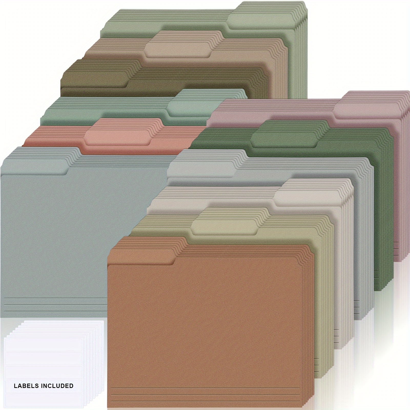 96pcs Colored Manila File Folders Letter Size Paper File Folders with Labels 9.49 x 11.61 Inch 1/3 Cut Tab File Folders for Office Organizer Dividers Notes (Retro Color)
