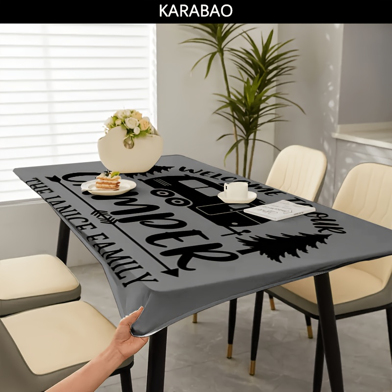 TEMU 2d Flat 1pc Welcome To Our - Janice Family, Outdoor Travel Themed Stretch Tablecloth, Design Tablecloth, Machine Washable, Outdoor Table Cover,