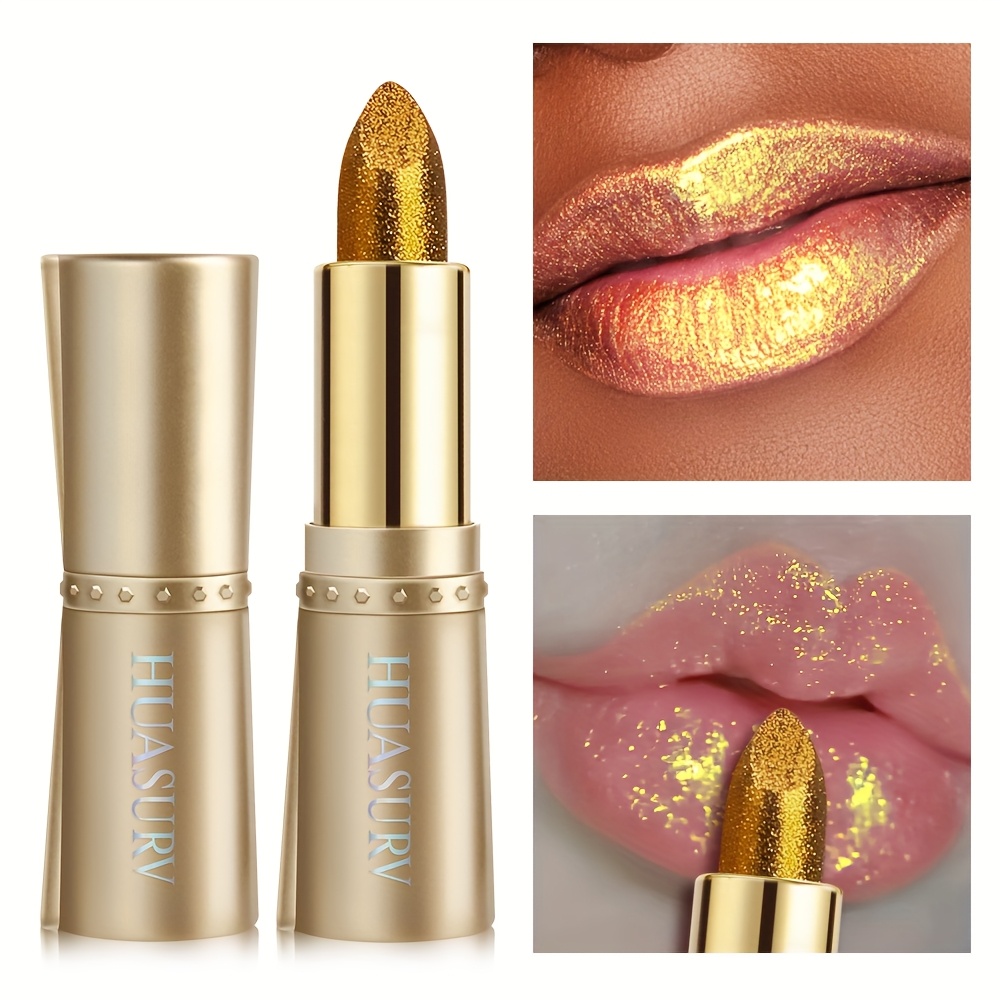 1pc Sparkling And Lipstick, Shimmer Yellow Tone, Easy To Apply, Suitable For Parties And Dances [merry Chrismast][holiday Gifts]