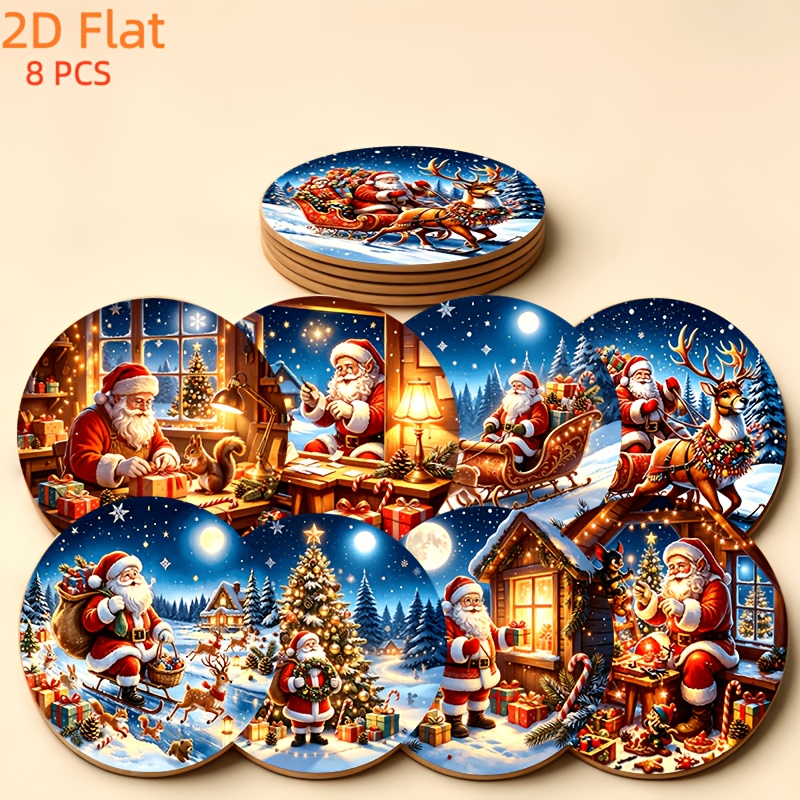 TEMU Lot de 8 sous-verres en bois pour Noël, Halloween, Hanoukka, Pâques et Thanksgiving - Protège-tables antidérapants et résistants à la chaleur