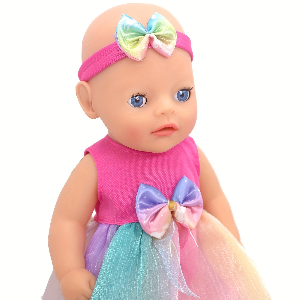 12-16 Inch Doll Clothes Cute Pink Purple Tutu Dresses with Ribbon Bows,  Tights Headbands for Dolls, Playtime Attire|* Design|Ribbon Accent