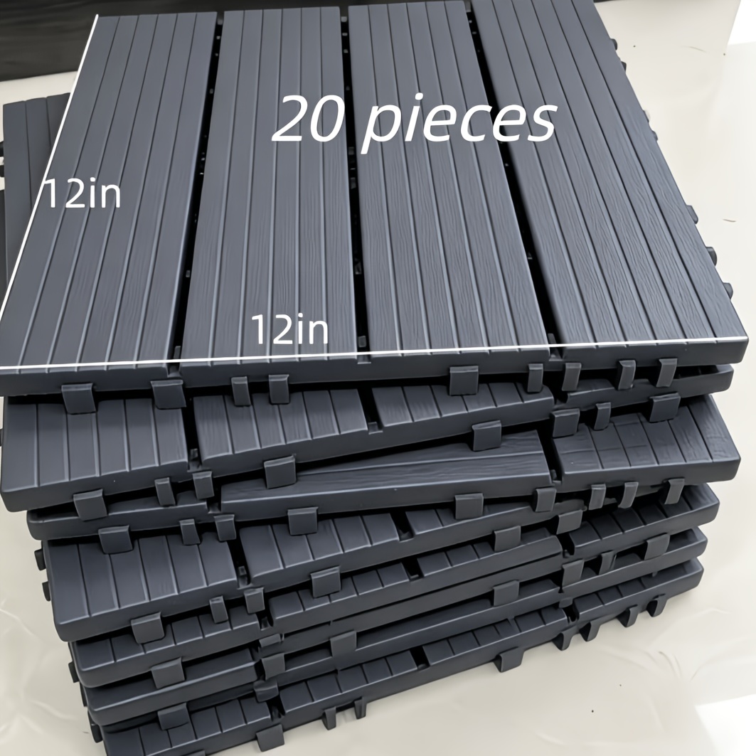 TEMU 20-pack 12-inch × 12-inch Composite Floor Tiles - Interlocking Patio Flooring For Indoor/outdoor Use, Wood-grain Plastic Tiles, Suitable For