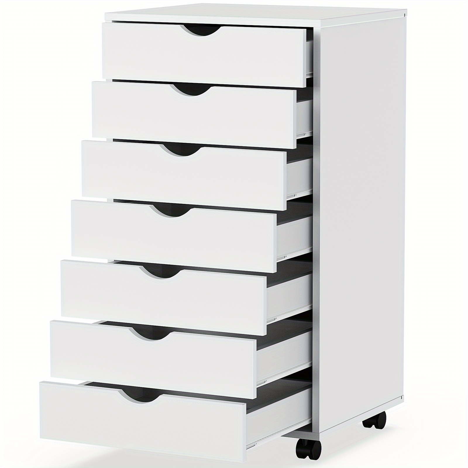 

7 Storage Drawers Dresser Wood File Cabinet Chest Organizer Unit With Wheels For Office Bedroom Small Space, White, Black