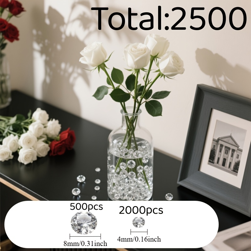 TEMU 2500pcs Clear Acrylic Diamond Decorations | Sparkling Vase Fillers For Weddings, Parties, Christmas & Home Decor, Table Scatterings, Elegant
