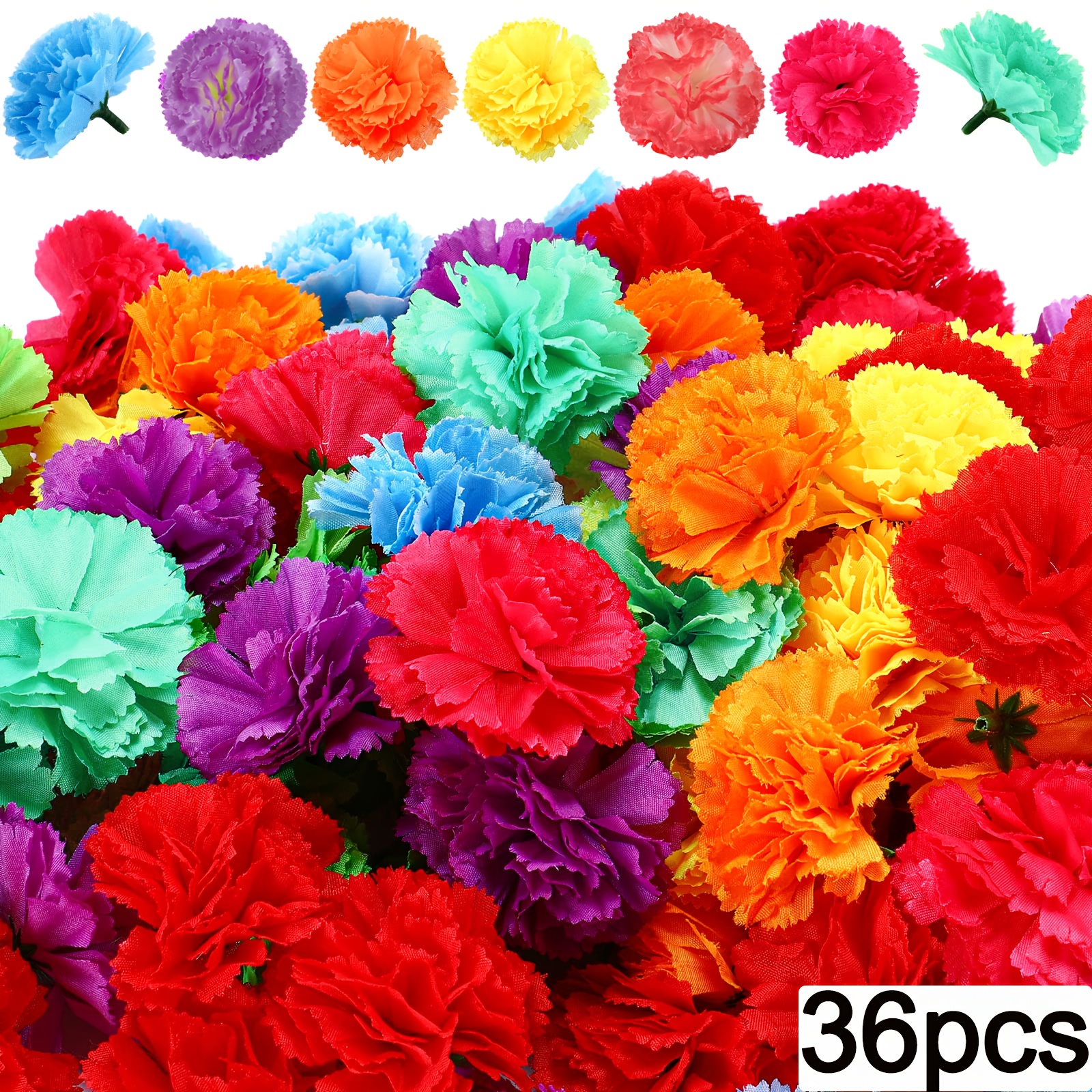 36pcs Mexican Artificial Marigold Flowers With / Petals & Leaves - Realistic Fabric -solid For Diy Wreaths, Garlands, , Diwali, Halloween, Thanksgiving & Spring Festivals - Non, Christmas Decor