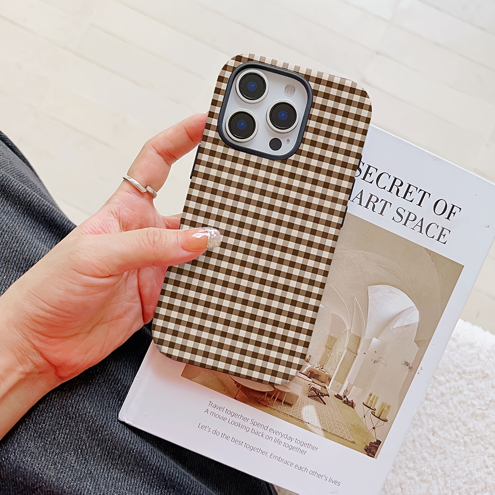 TEMU para teléfono: de lujo de lujo con estampado de cuadros vichy vintage para iPhone 17 16 16E 15 14 13 12 11 Pro Max XR XSMAX 8 7 Plus, cubierta