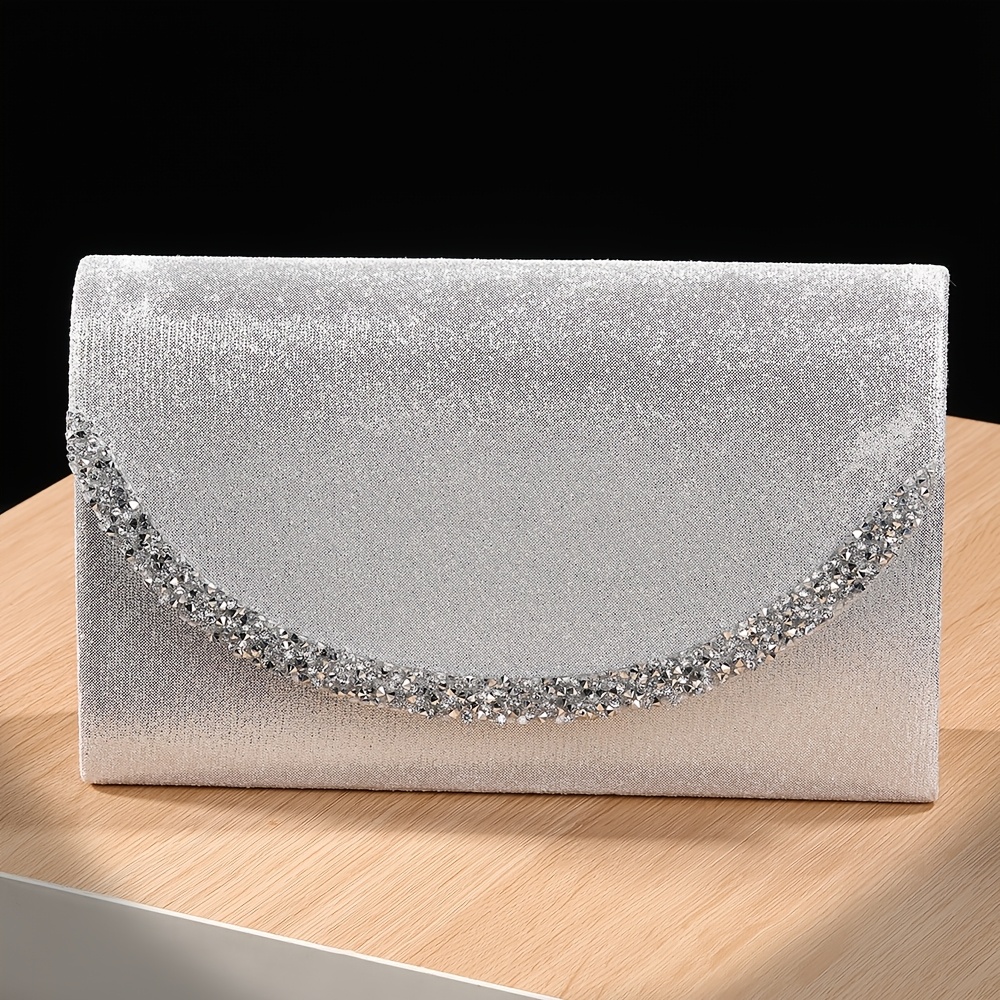 TEMU New Style Metallic Evening Clutch With Diamond Inlay Handbag For Ladies, Exuding A Sense Of . Suitable For Annual Meetings, Cocktail Parties,