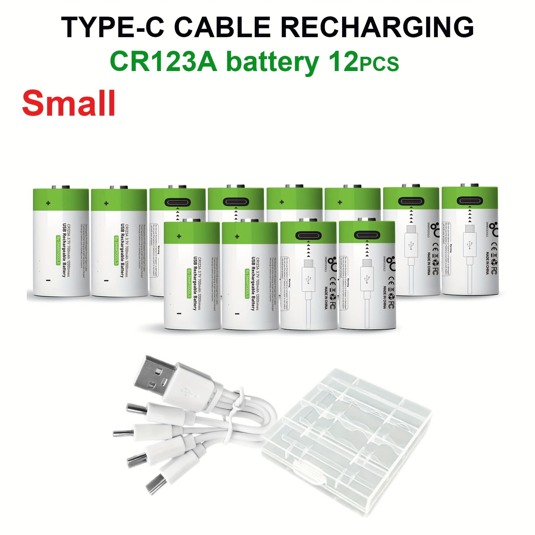 TEMU Set Of 12 Cr123a Batteries, Compatible With Cr123a/cr17345/16340 Specifications, Featuring Usb/type-c Rechargeable Lithium-. High-capacity
