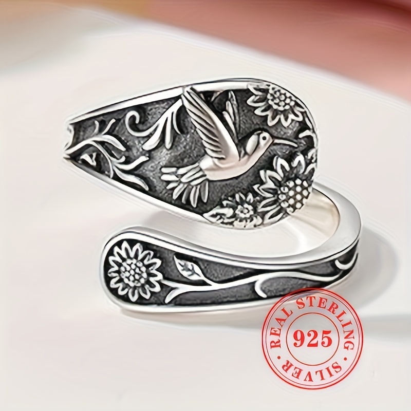 Vintage silver good bird ring 925