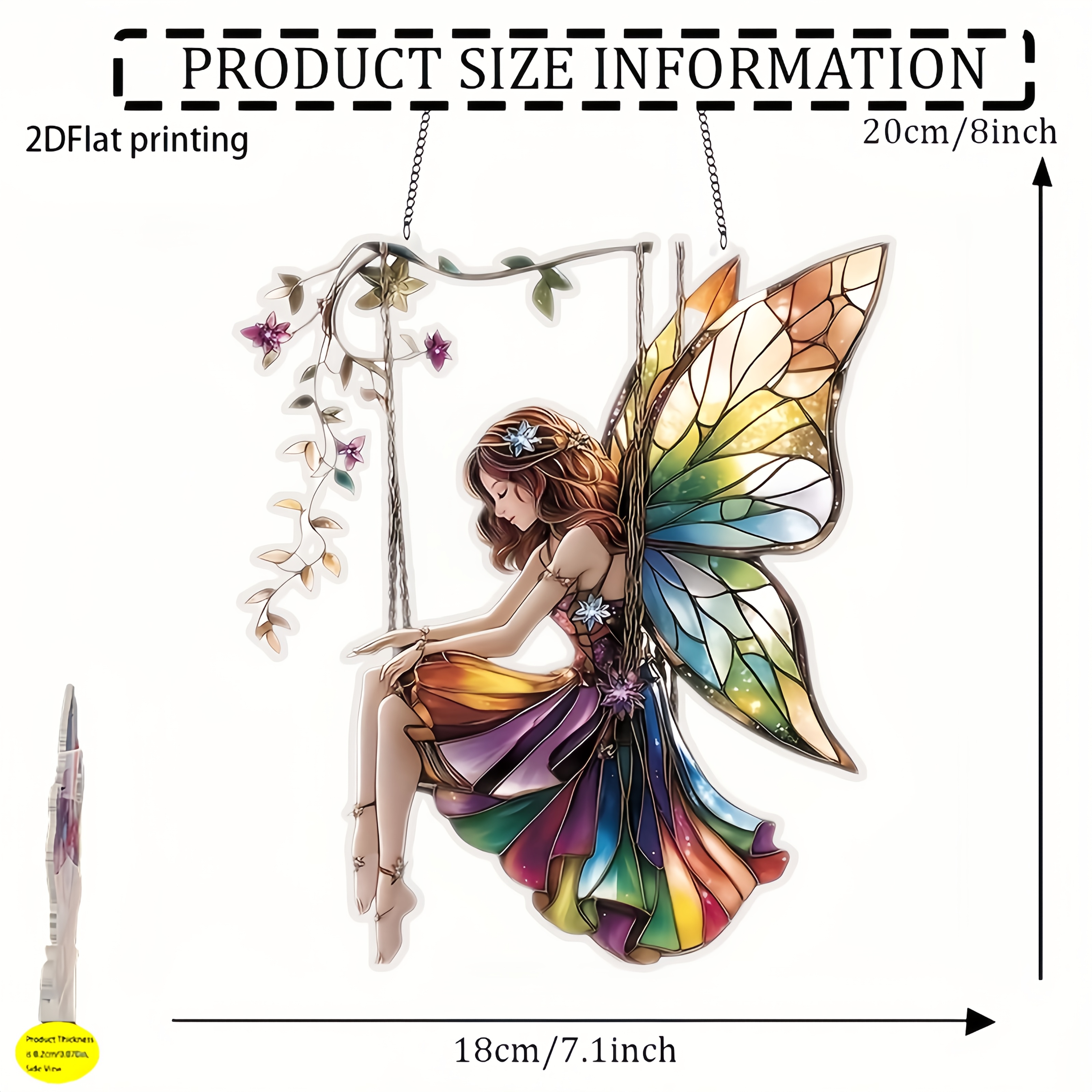 TEMU 2d Flat, Fairy Swing Acrylic Light - 7.1inch X 8inch Colorful Window Hanging Decoration, Garden, Porch, Bedroom, And Office- Ideal Birthday,