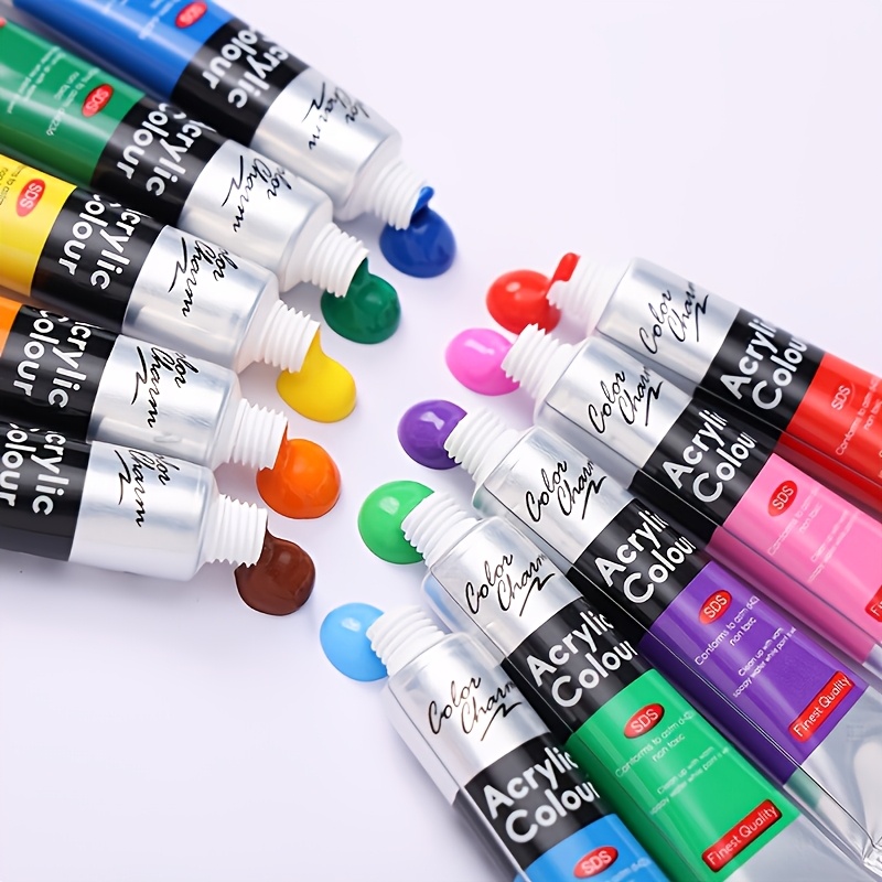 Beginner's Acrylic Paint Set with 12 Colors and 3 Brushes