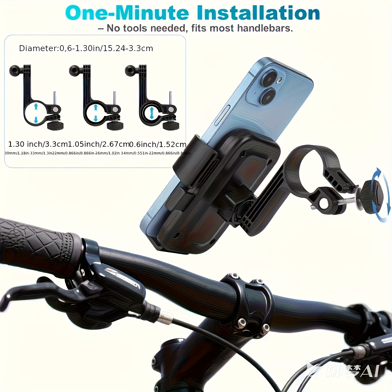 Motorcycle and Bicycle Handlebar Phone Mount with 1s Auto Lock and 10s Quick Install Compatible with iPhone and Samsung