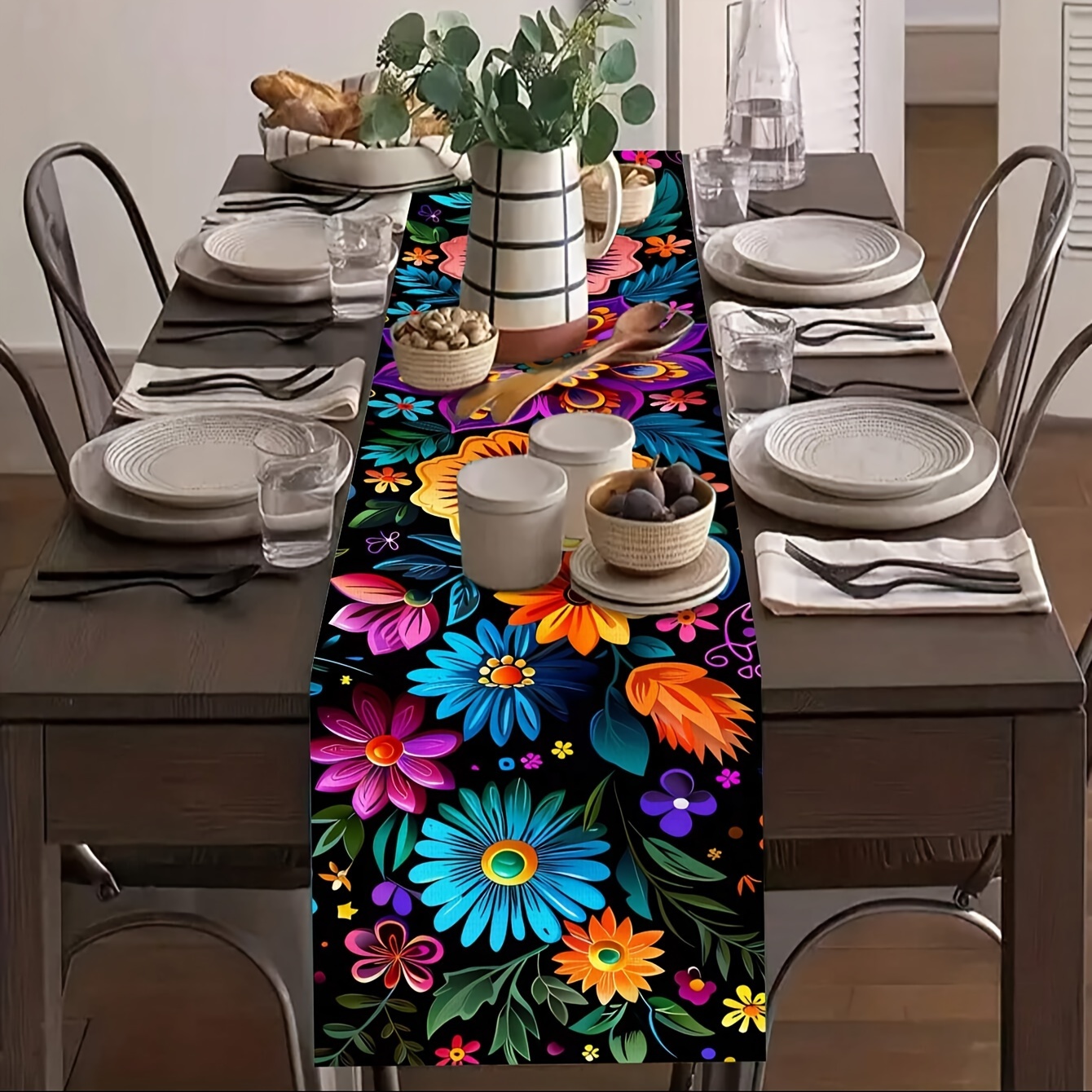 

Mandala Style Cinco De Mayo Table Runner: Vibrant For 4-6 Persons, Food Grade, Fade Resistant, Wipe Clean - Perfect For Indoor/outdoor Festivities