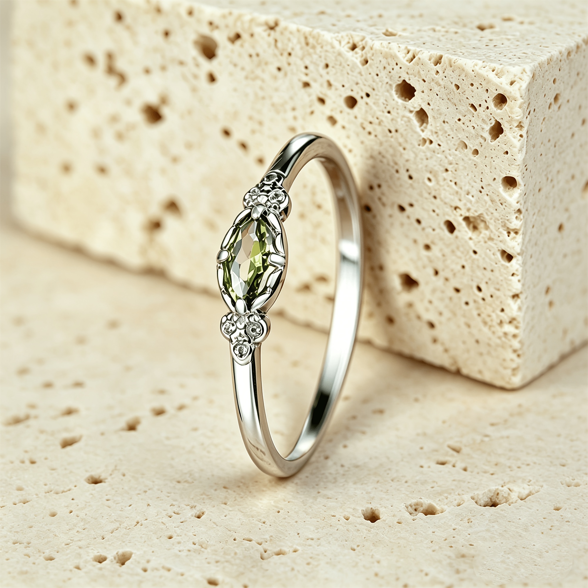 925 Sterling Silver Olive Green Synthetic Zirconia Ring — Engagement & Party Gift