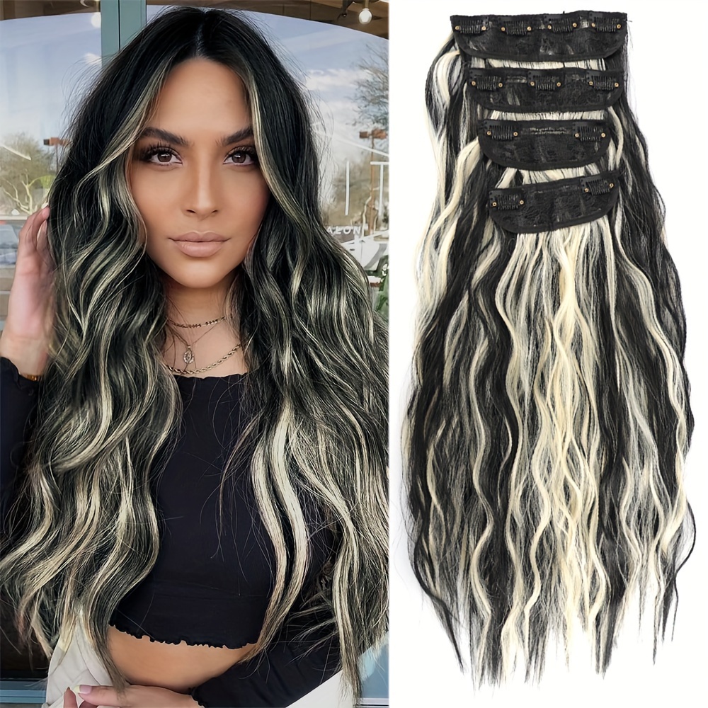 

20-inch Synthetic Hair Extensions, 4pcs Clip-in Hairpieces For Women, Scrunchies For Hair, Hairpieces