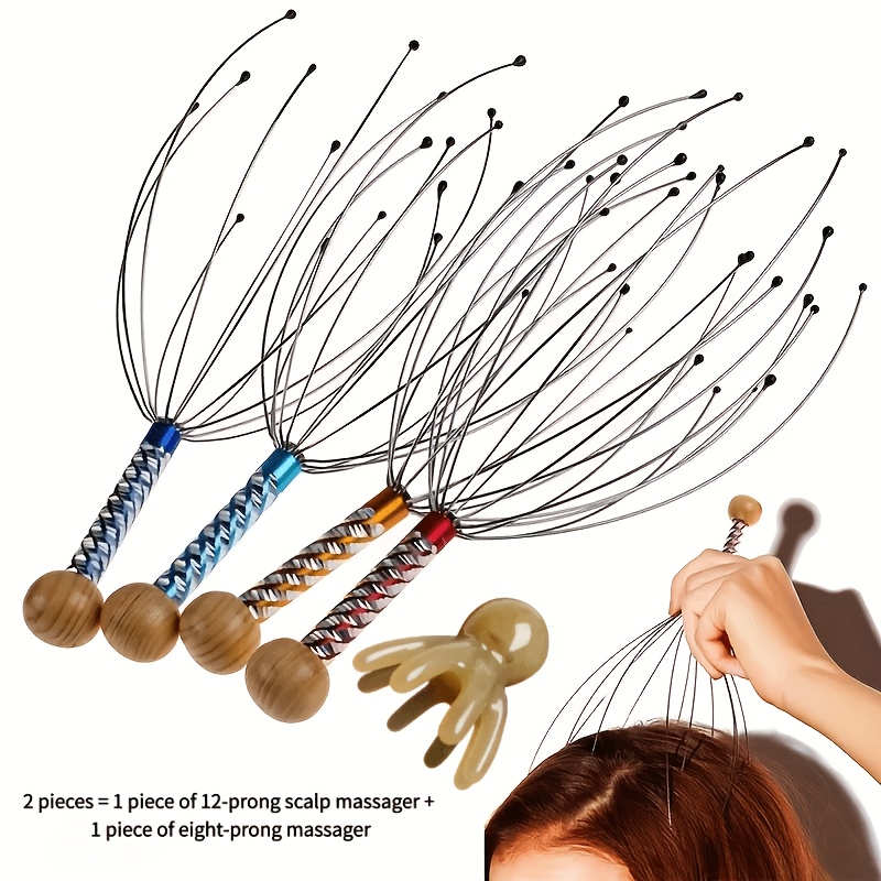 Image of 2pcs = (1pc 12- Head Massager And 1pc Octopus Massager) Unisex, Relaxing Design, , Durable Material, Stress Tool, Perfect Gift For Wellness Enthusiasts