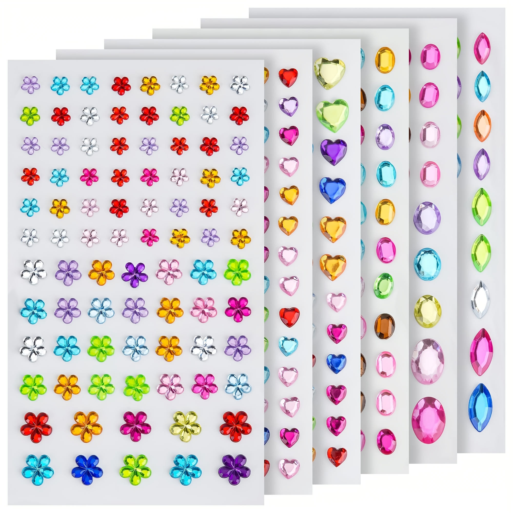 

6 Sheets Acrylic Gem Stickers, Self-adhesive Rhinestone Decals In Assorted Shapes And Sizes For Crafts And Scrapbooking