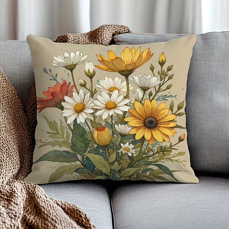 TEMU de cojín decorativa de felpa con estampado floral de una cara, 1 pieza, con cremallera, lavable a máquina, adecuada para , dormitorio,