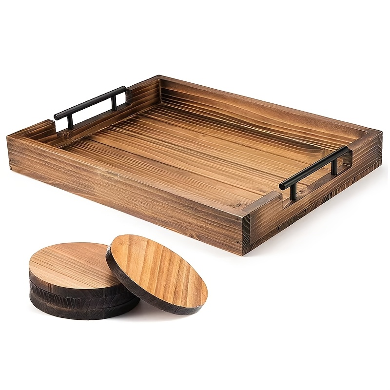 TEMU Wooden Serving Tray - Retro Bar And Restaurant Serving Tray With Metal Handle - Modern Decorative Tray Suitable For Bars, Restaurants, Living