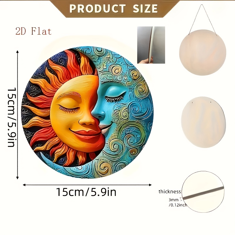 Image of 2d Flat - 1pc 2d Sun And Wooden Wall Art, Round Decorative Wooden Sign, Decor Gift, Suitable For Living Room, Bedroom, Bathroom, Garage, Bar, Cafe - Holiday Art Decor Style