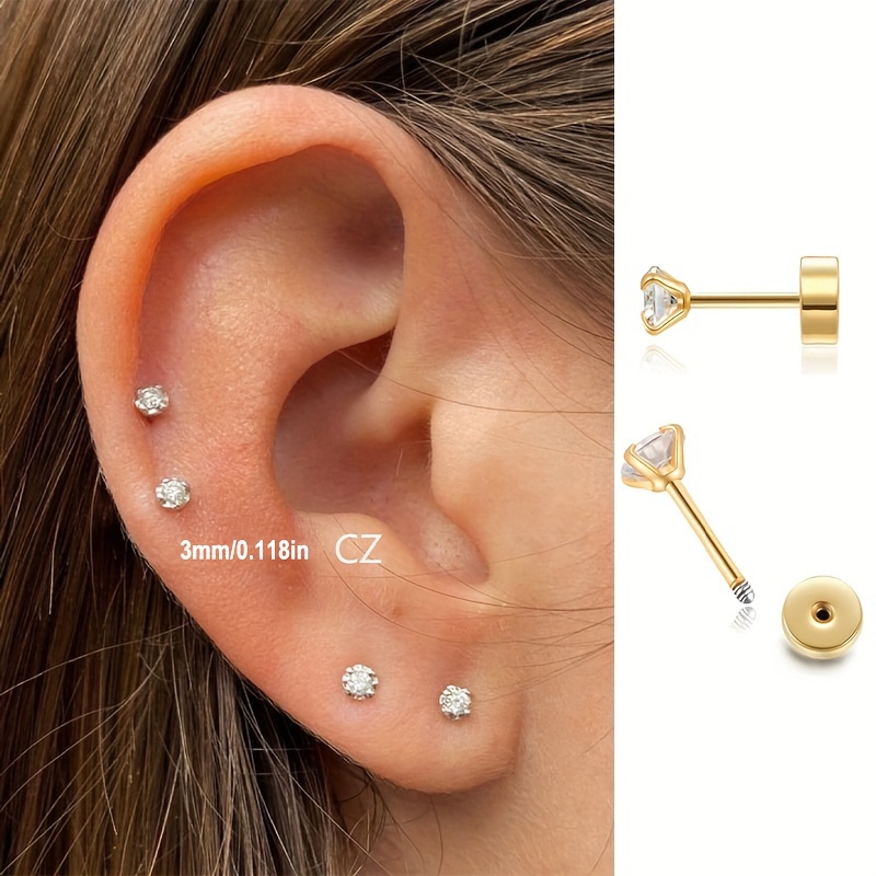 

Boucles d'Oreilles Clous en Vintage Chic de 3mm à Visser - Dos Plat, Parfaites pour Piercings d'Hélix, de Cartilage & de Tragus - Cadeau