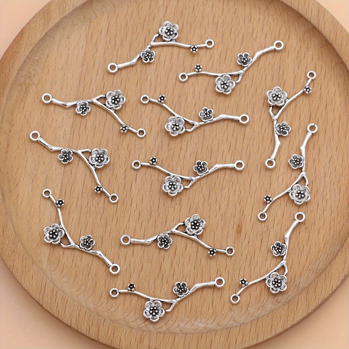 

12pcs Alloy Plum Blossom Flower Charms, Connectors For Making, Necklace, Bracelet, And Keychain Crafting Accessories