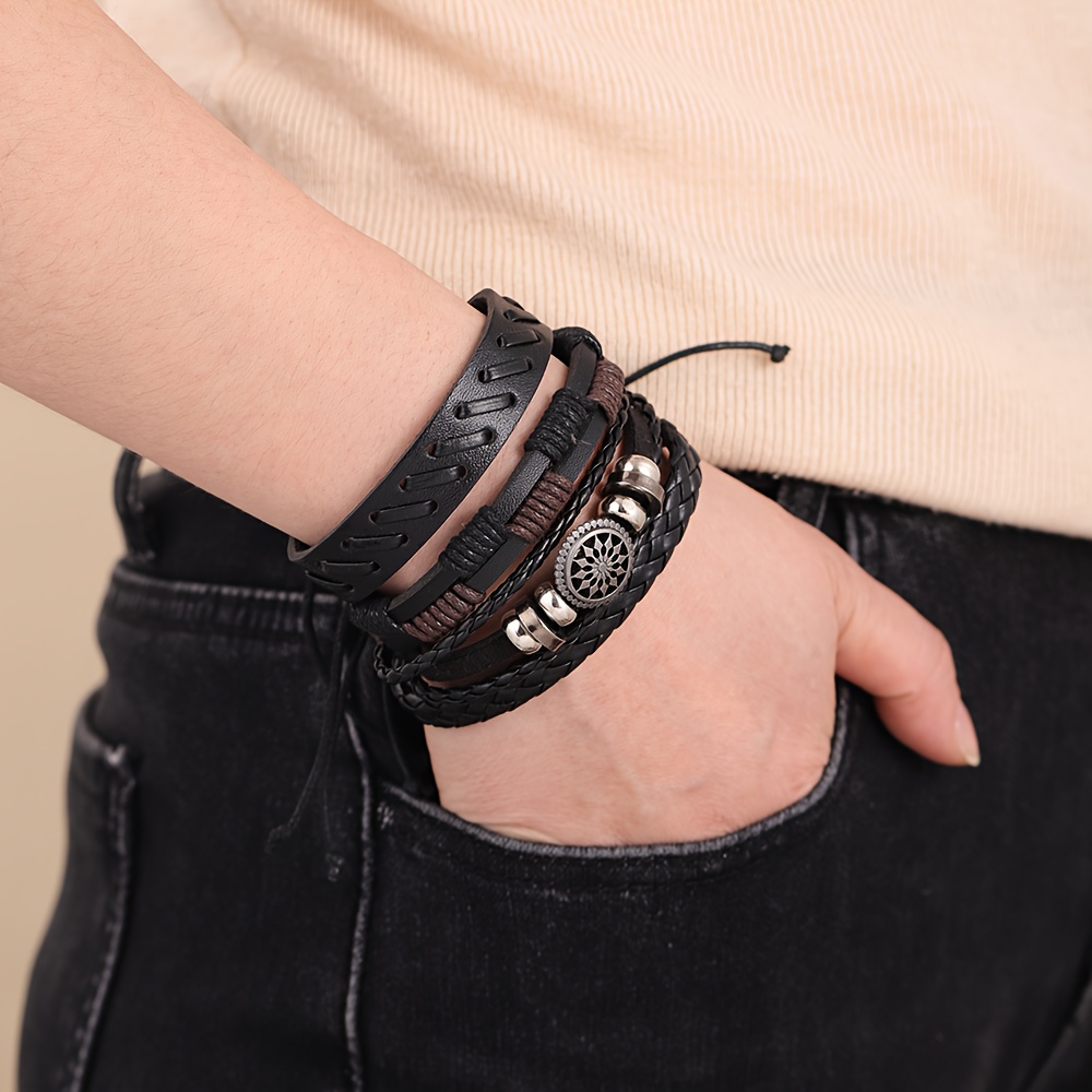 E-shop Retro Handgewebtes Herren-Set mit Blumenmotiv aus Legierung, bestehend aus vier Stücken, Herrenarmband-Armband-Set, Weihnachts- und