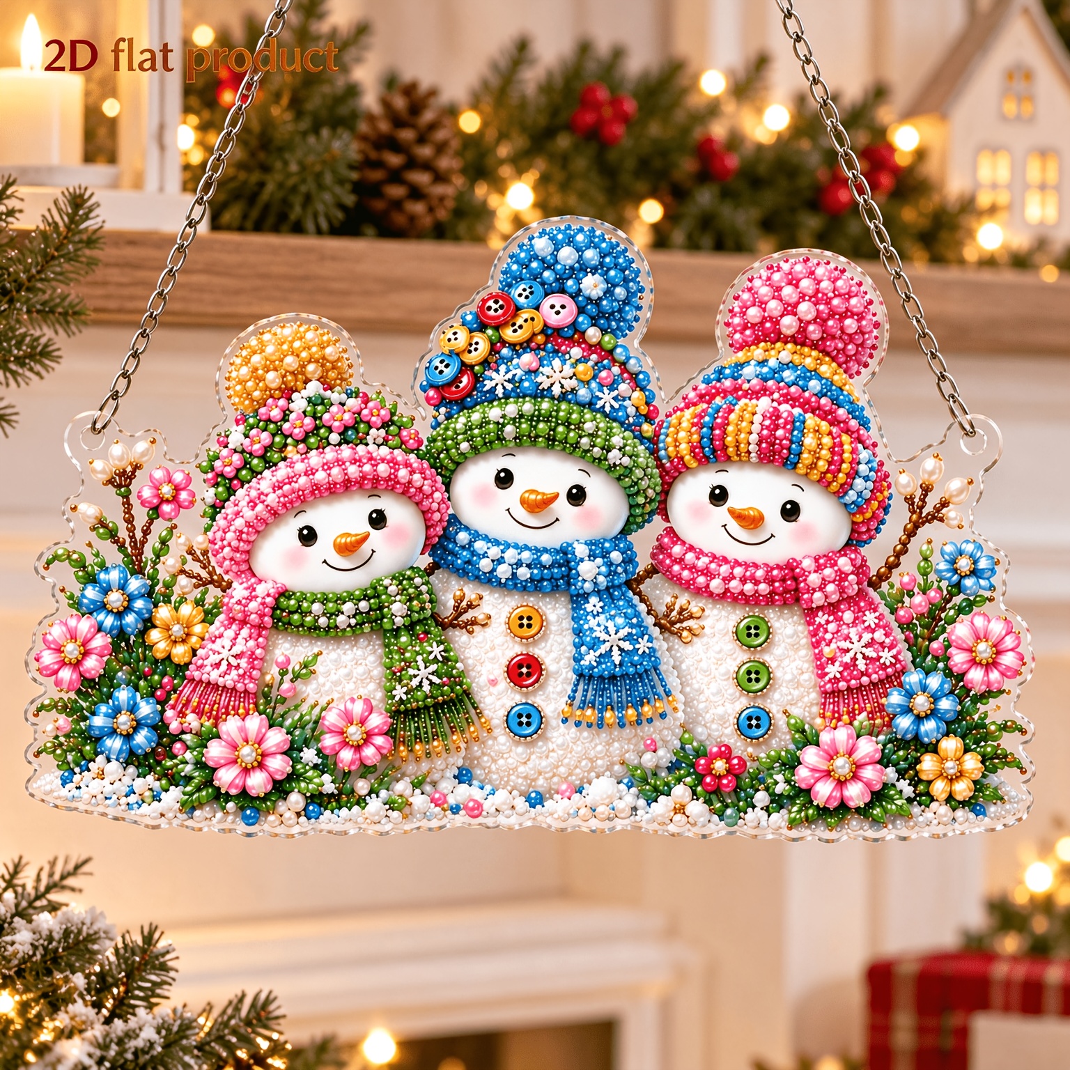 TEMU Ensemble d'ornements suspendus 2D plats à soi-, peinture à perles de en acrylique avec bonshommes de neige, 24 cm/9,45 pouces. Kit complet de