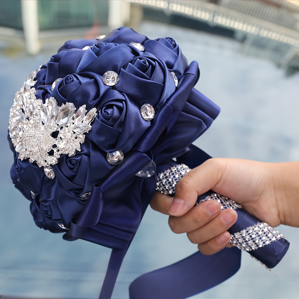 zamonaviy to'y buketi, porloq kristallar bilan, polyester va spandex, qo'lda ushlash uchun to'y gulchambari, w445 tafsilotlari 15
