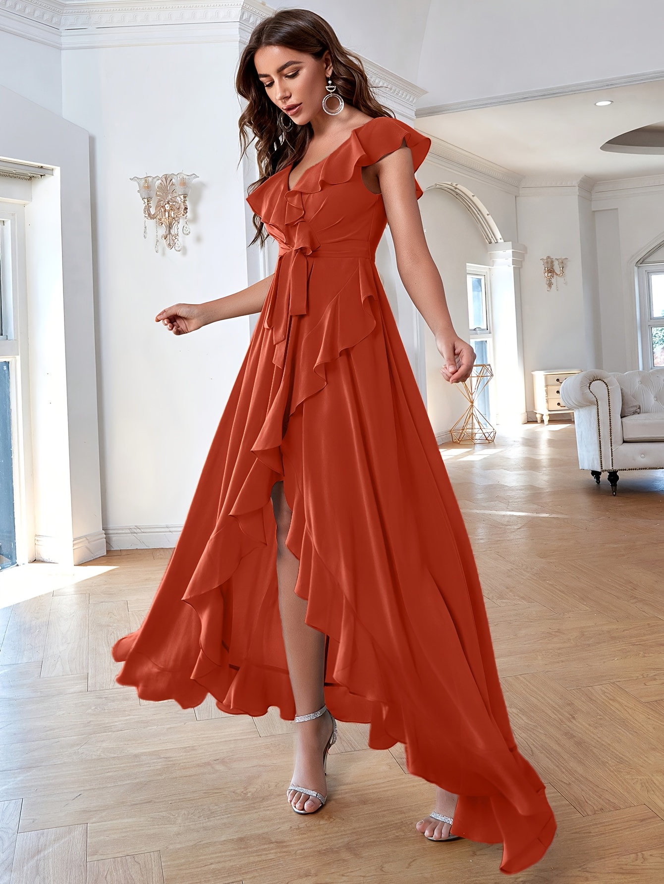 blue dress for baby girl A-Line Chiffon Blue Tea Length Bridesmaid Dress COCOMELODY CB0555, Dusty Rose main image 1