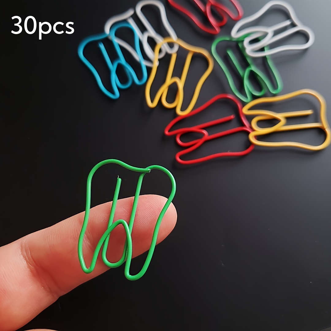 Image of Metal Paper Clips Shaped Like Teeth, In Packs Of 10, 24, 30, 48, Or 60 In Colors - Office Supplies For Dental Professionals And Bookmarks, Tooth-themed Document Organizers For Gifting