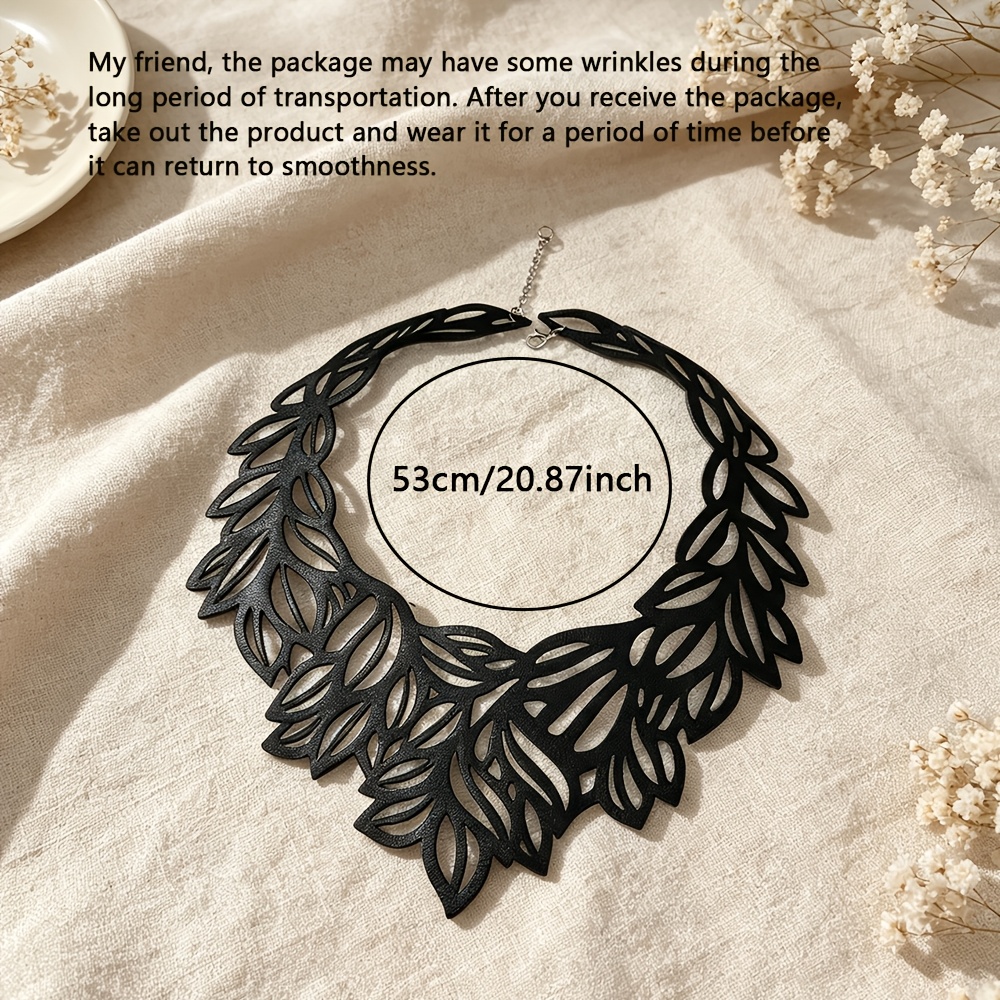 Women's Black Double-Layer Faux Leather Leaf Necklace, Avant-Garde Style