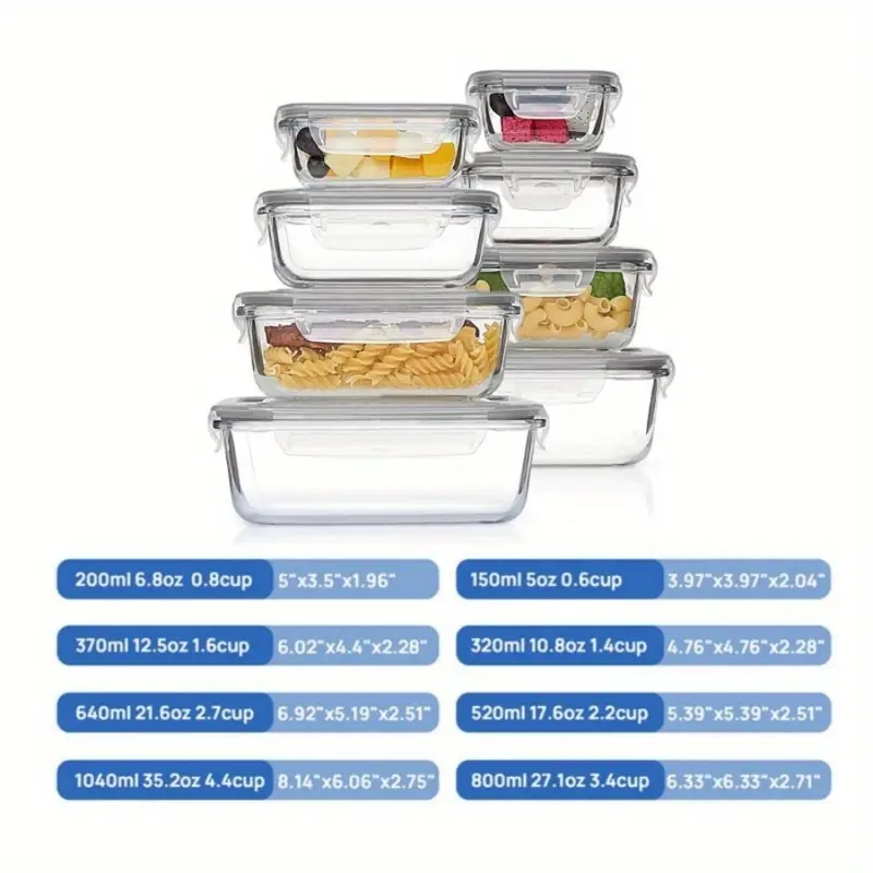 4 8pcs set of glass food storage containers leak proof sealed lid lunch box suitable for microwave ovens ovens freezers and dishwashers christmas gift Product details 6