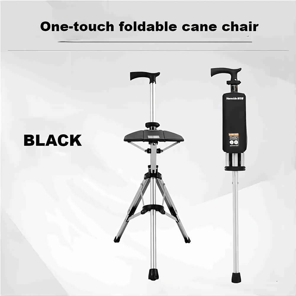 

1 Key Foldable Crutch Chair Multi-functional Non-slip Walking Stick With Seat Elderly Hiking Pole Walker Can Sit Crutches Aluminum Alloy Material