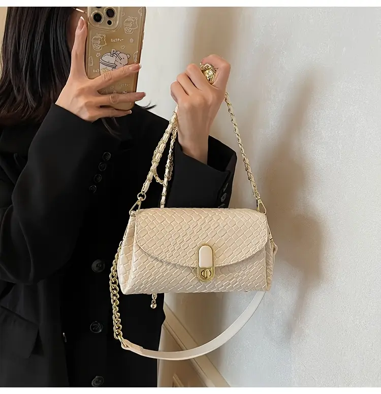 chic black woven crossbody bag for women versatile shoulder bag with detachable strap zip closure hardware casual or formal outfits Product details 3