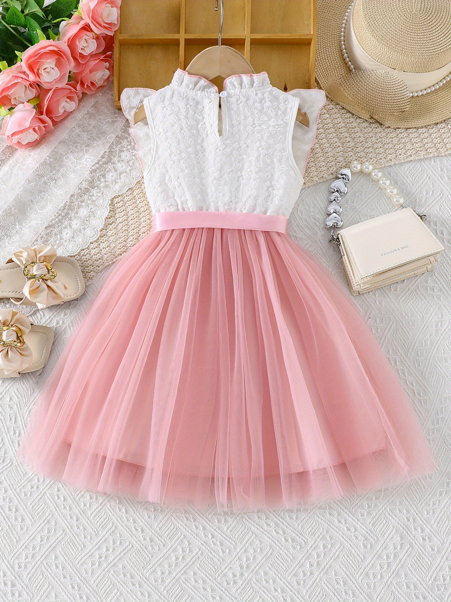 open lace back dress Pink Princess Dress Costume For Toddler Girls