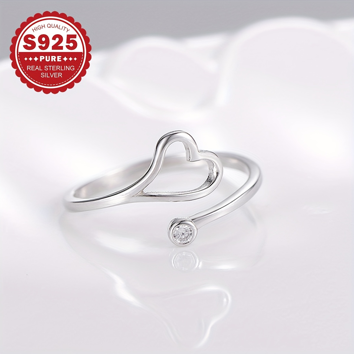 Women's S925 Silver Hollow Heart Design Open Toe Ring