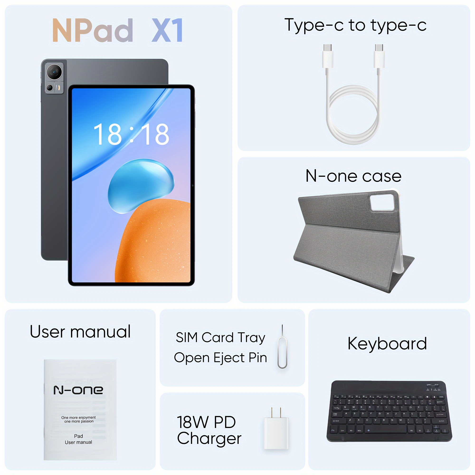 * Npad X1 Inch 2K Incell Screen, Helio G99 Octa Core 2.2Ghz, Widevine L1,  8GB+8GB * 128GB ROM, 4G LTE, 8MP Front Camera, 20MP+2MP Rear Camera, 8