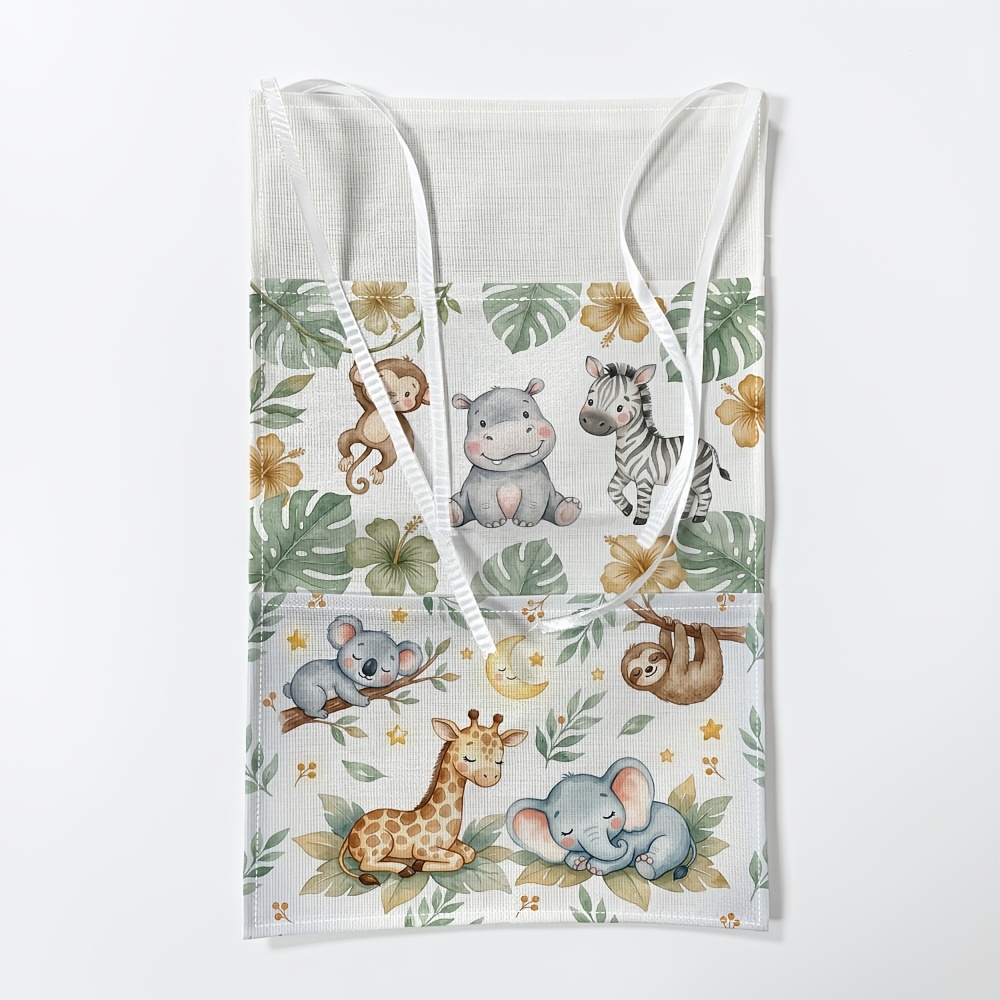 TEMU 1pc Nursery Storage Bag With Monkey Zebra Elephant Giraffe Patterns - Portable Lightweight Diaper & Wipe Holder, Gear-compatible For Strollers &