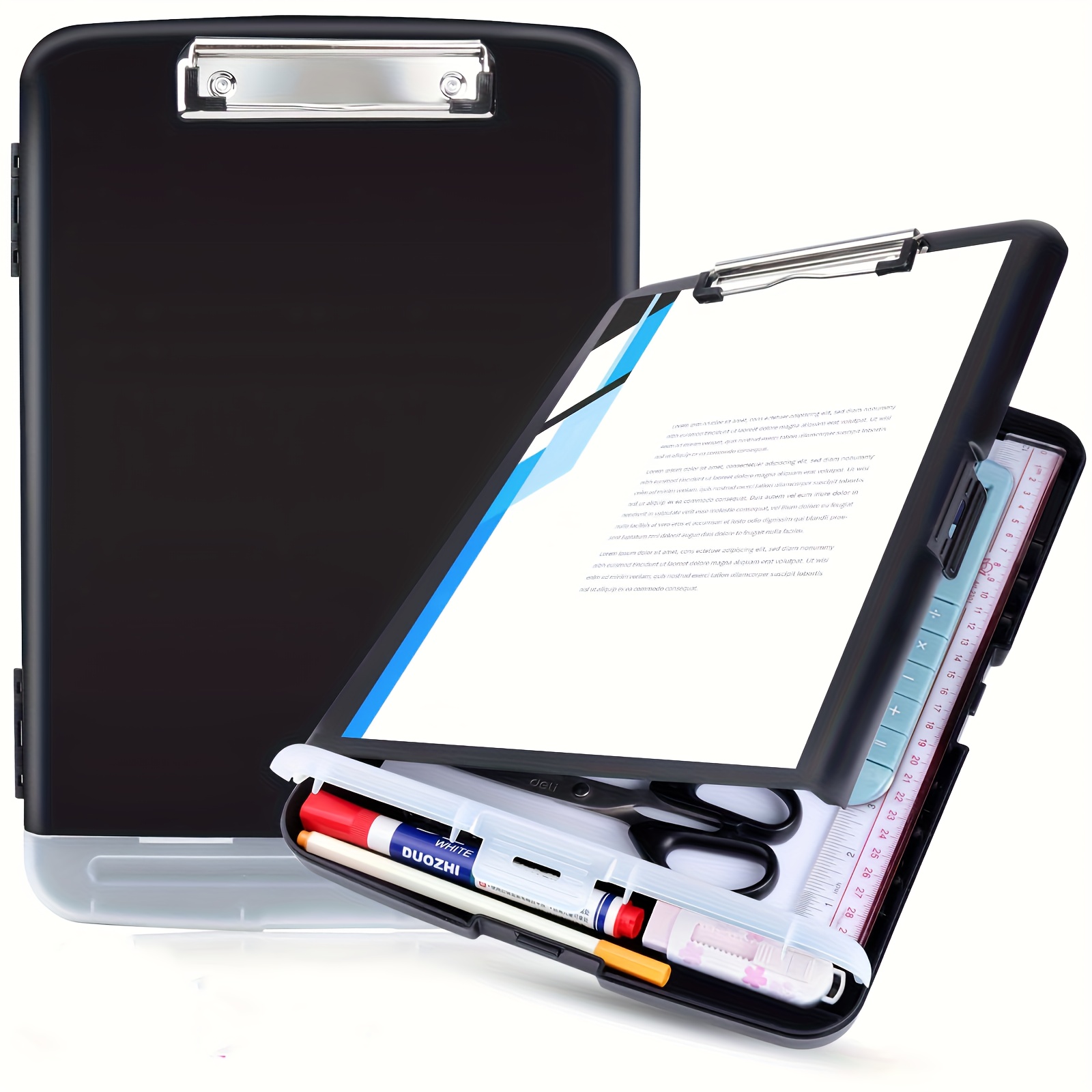 1pc Black A4 Double-layer Stationery Box, Storage And Organizer For Office A4 Files, Side-opening Plastic Craft Clipboard Box, Folder With Storage
