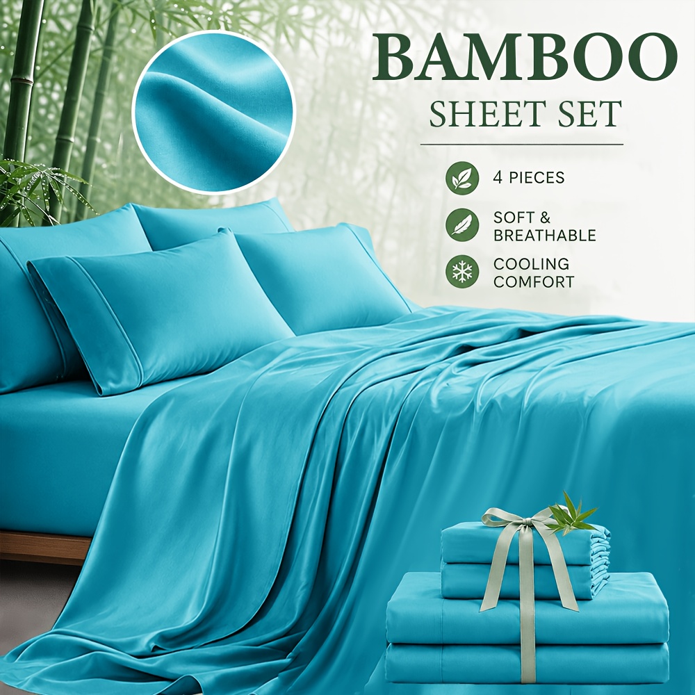 TEMU Ensemble de draps en bambou à poche extra profonde - Ensemble de draps en bambou taille Queen, régulation de la température, T/F/Q/K -