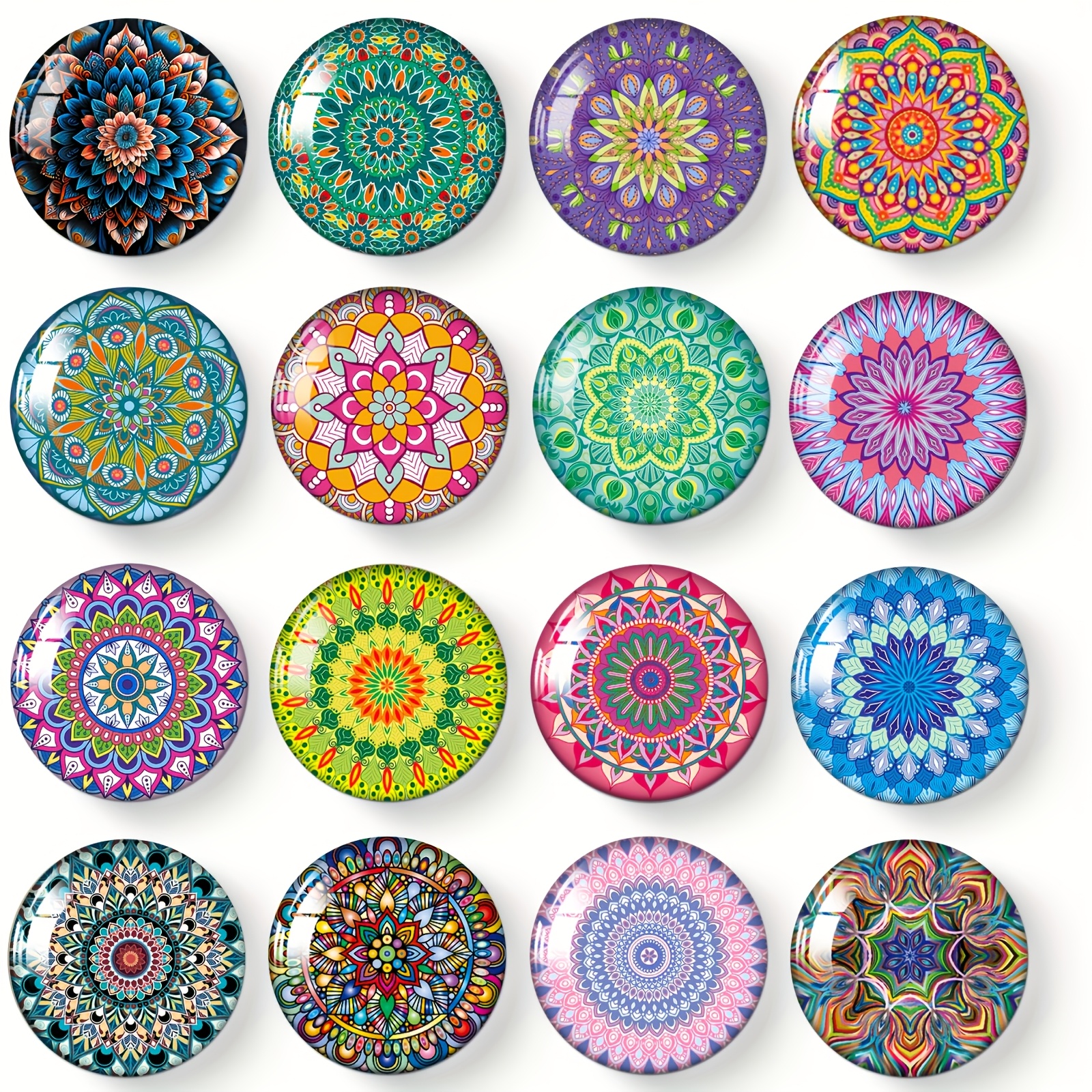 Image of 16pcs Mandalas Series Fridge Magnets, Round Time, Shabby Chic Style, Storage Cabinet, Fridge, Whiteboard, Decoration, Office Partition Magnetic Board, Kitchen, Home Decor Gift