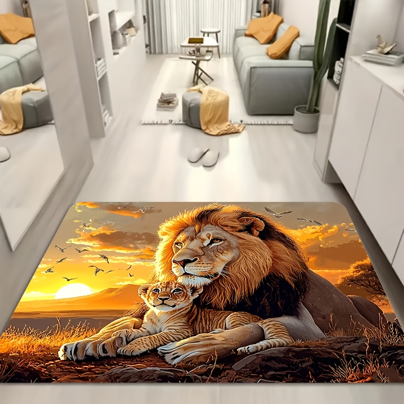 TEMU Tappeto Leone e Cucciolo per Camera da Letto, Cucina, Lavanderia - Tappeto Lavabile in Lavatrice, Decorazione , Facile da Pulire